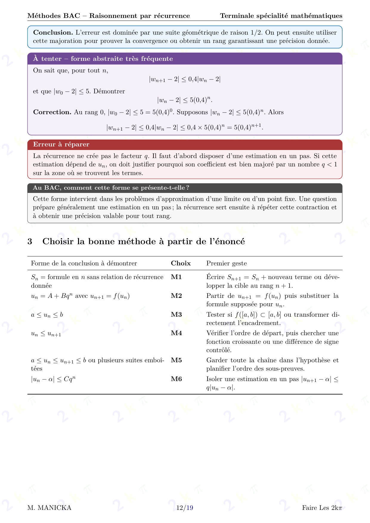 Méthodes BAC — Raisonnement par récurrence — page 12 sur 19
