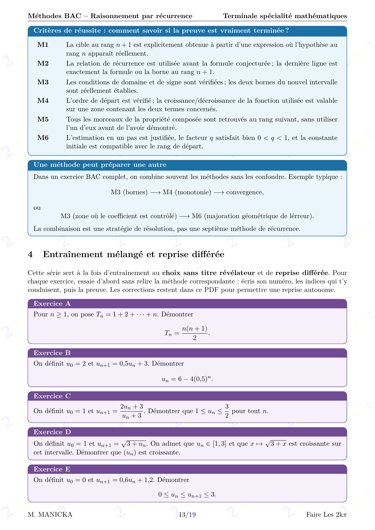 Méthodes BAC — Raisonnement par récurrence — page 13 sur 19