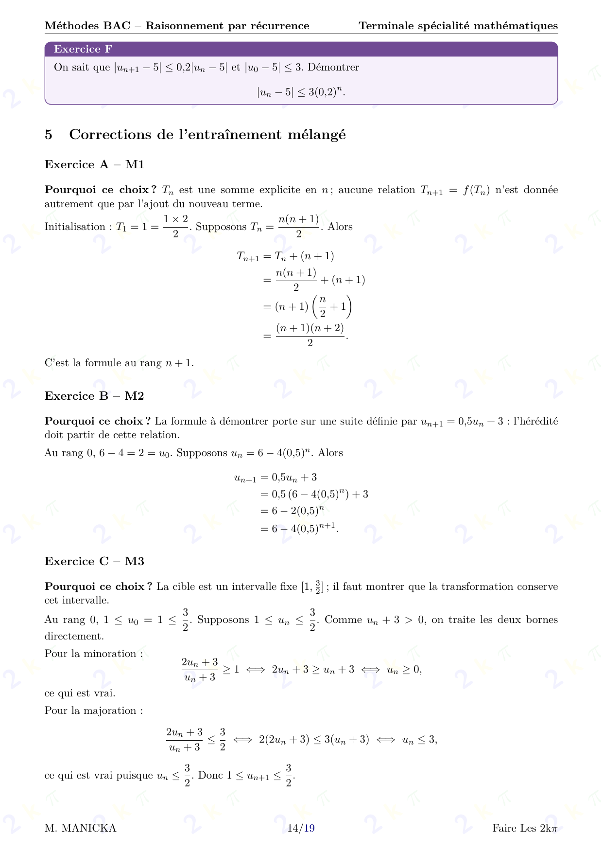Méthodes BAC — Raisonnement par récurrence — page 14 sur 19
