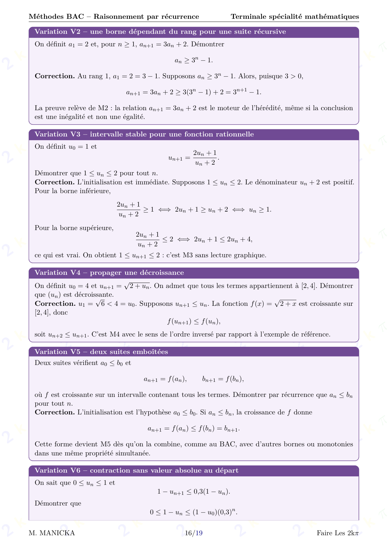 Méthodes BAC — Raisonnement par récurrence — page 16 sur 19