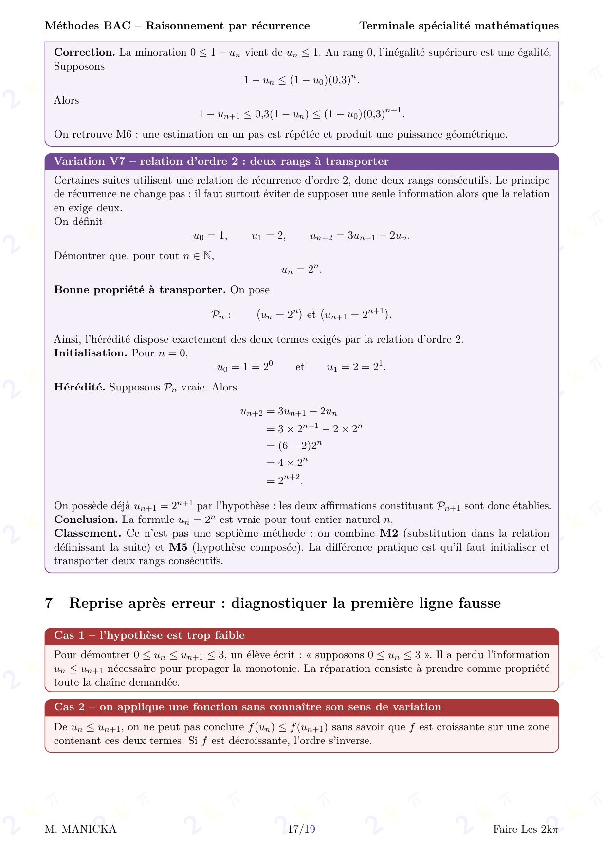 Méthodes BAC — Raisonnement par récurrence — page 17 sur 19