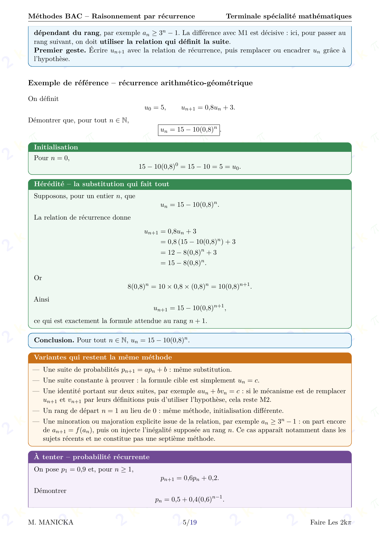 Méthodes BAC — Raisonnement par récurrence — page 5 sur 19