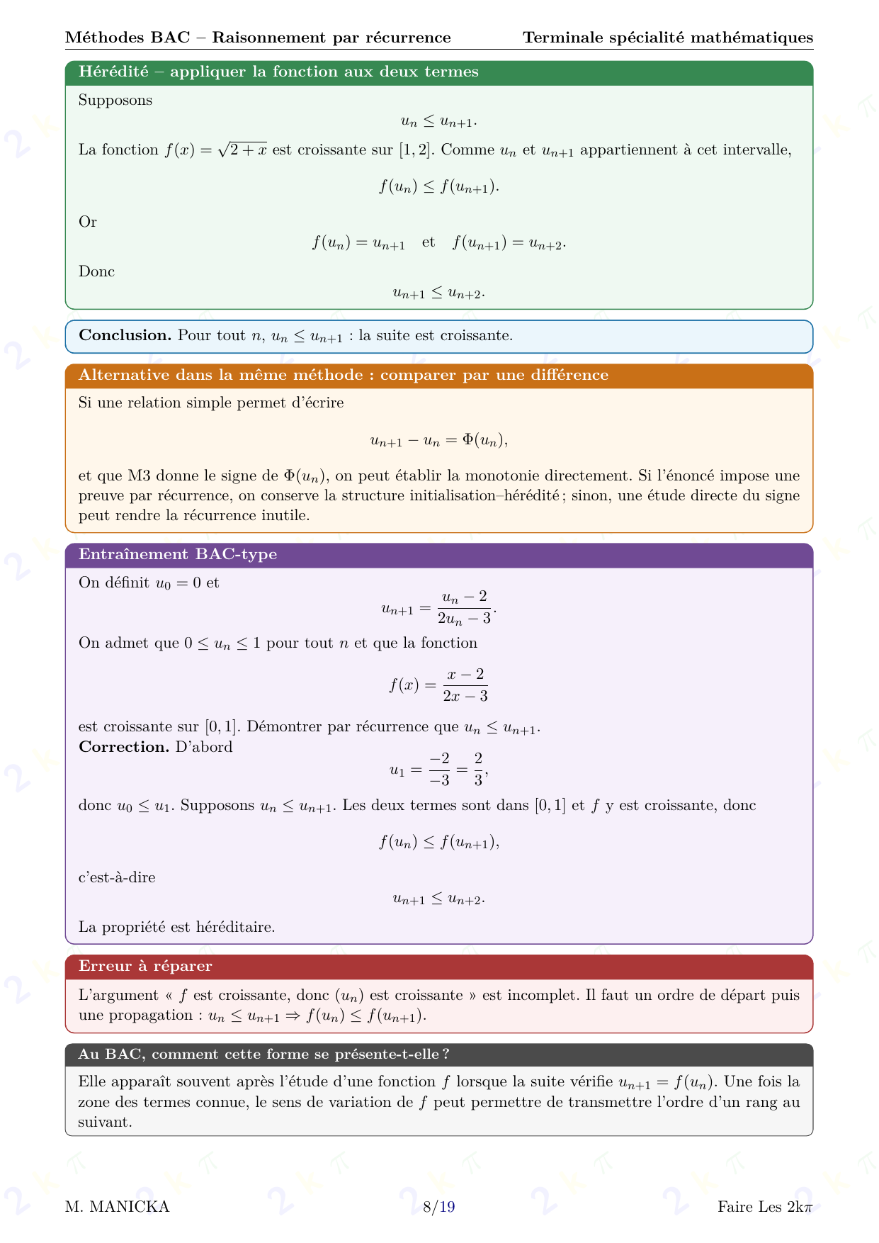 Méthodes BAC — Raisonnement par récurrence — page 8 sur 19