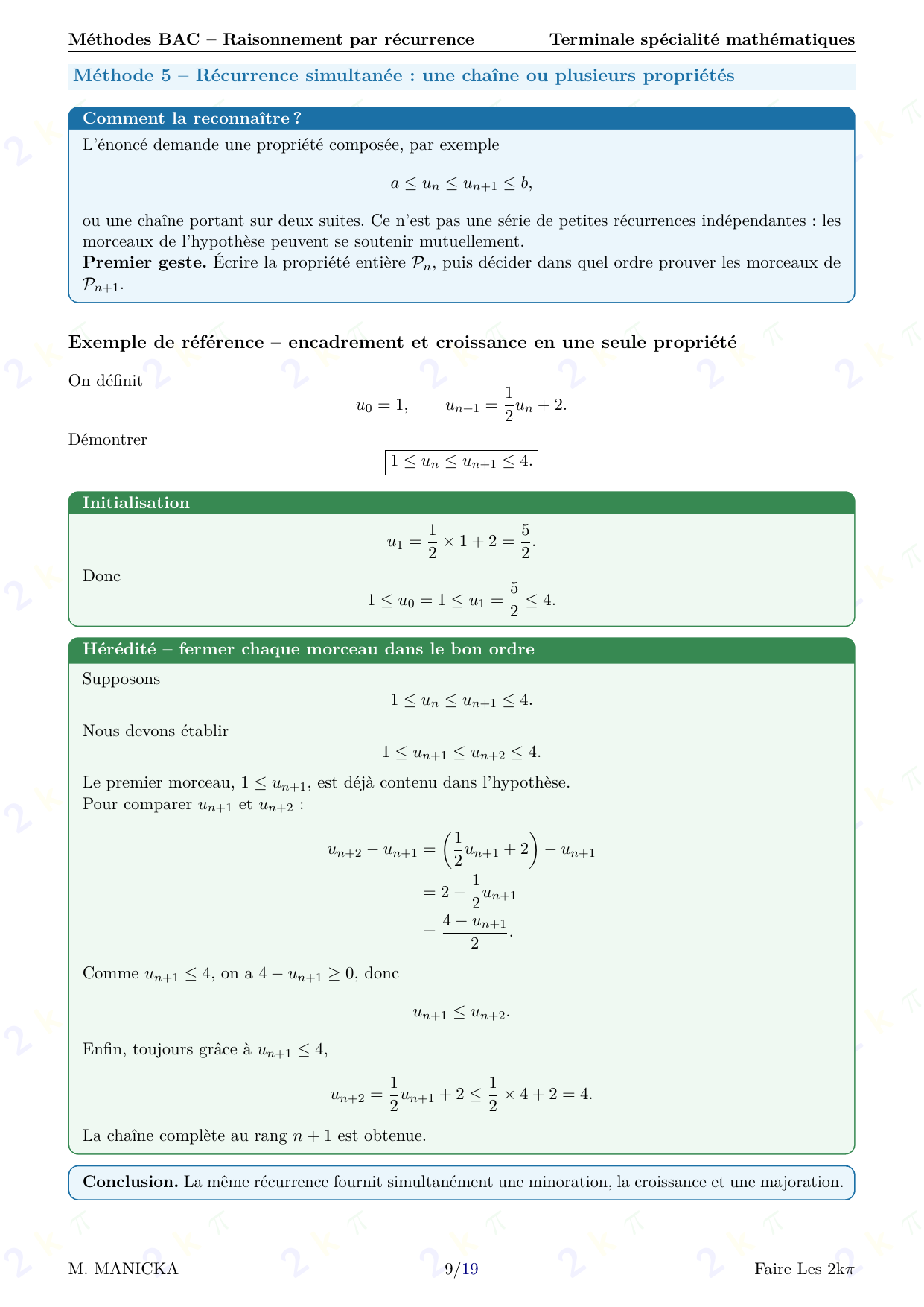 Méthodes BAC — Raisonnement par récurrence — page 9 sur 19
